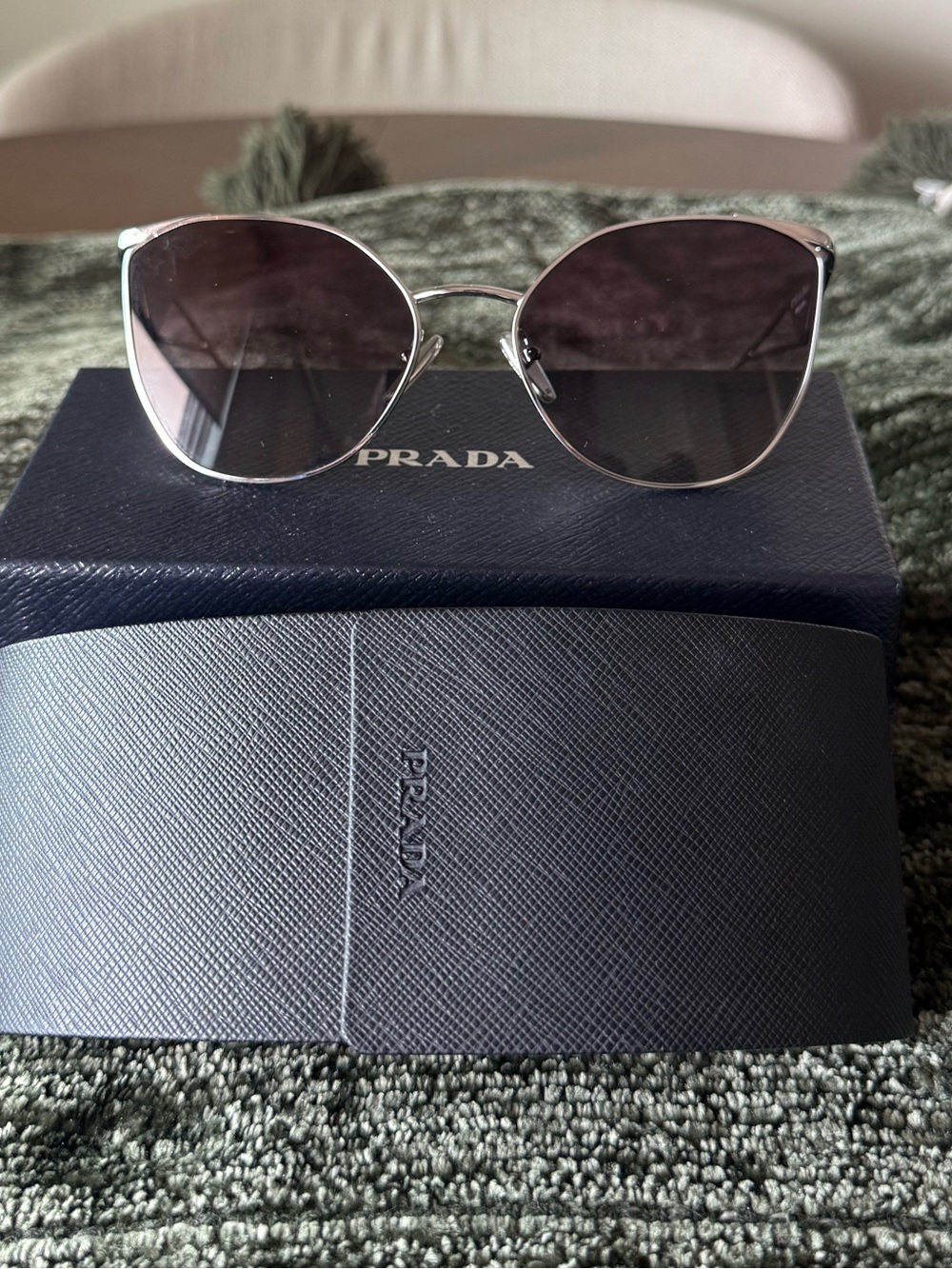 Prada Silver Metal Frame Sunglasses with Gradient Gray Lenses